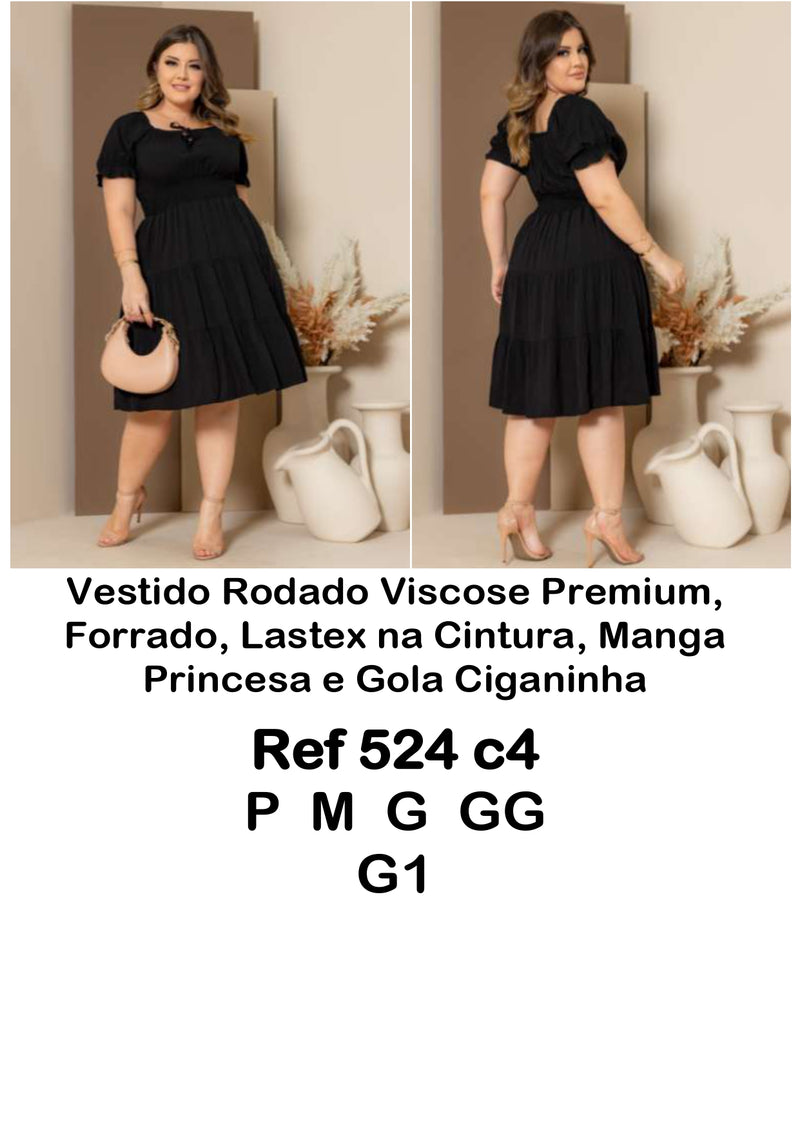 Vestido Rodado Viscose Premium Preto