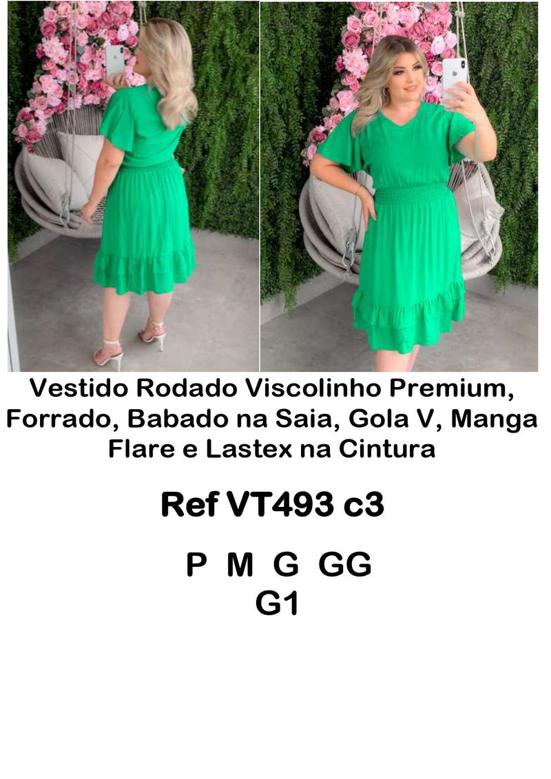 Vestido Rodado Viscolinho Premium Verde